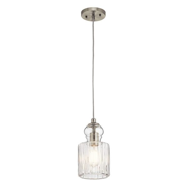 Kichler Type B single light ribbed glass ceiling pendant in brushed nickel