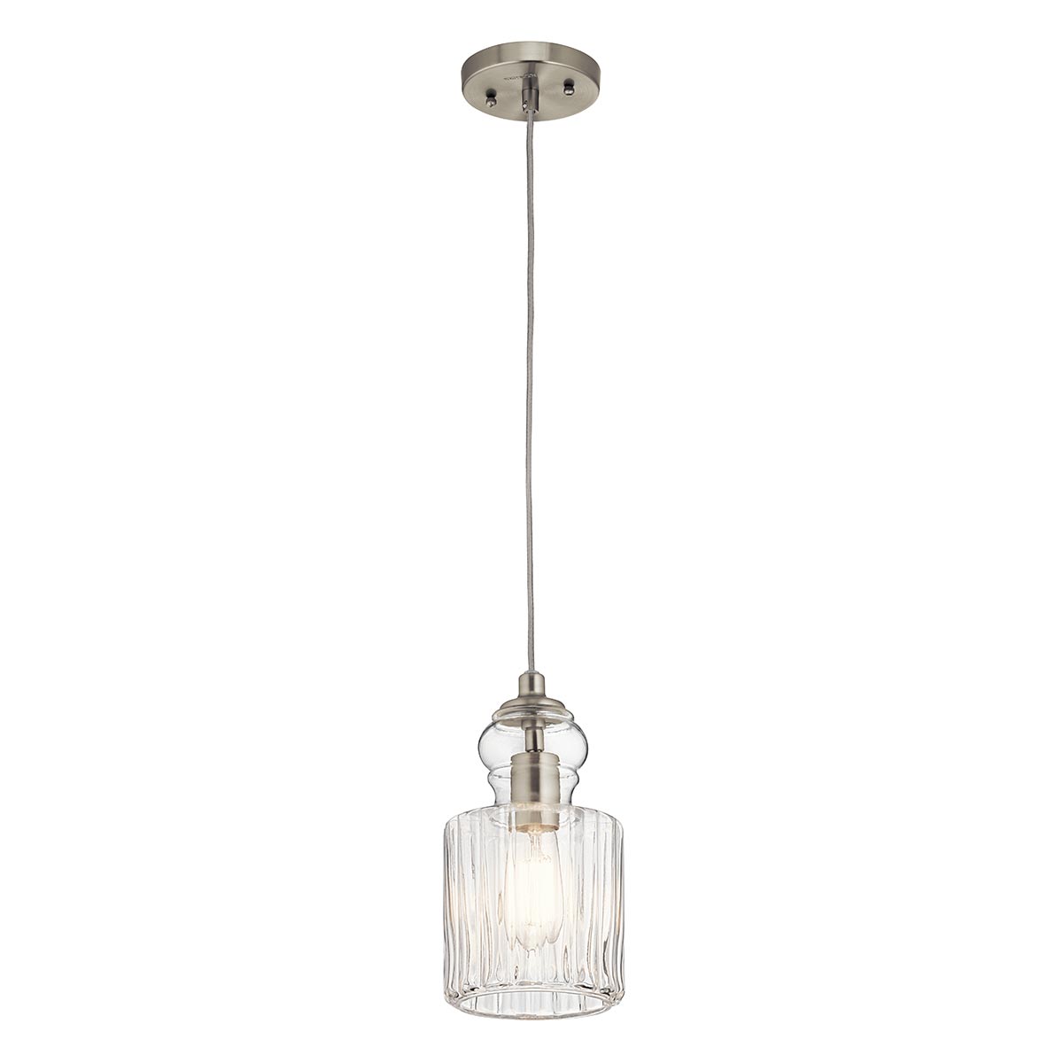 Kichler Riviera Type B Single Light Ribbed Glass Pendant Brushed Nickel