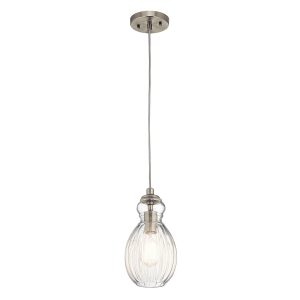 Kichler Type C single light ribbed glass ceiling pendant in brushed nickel