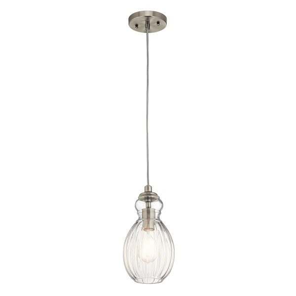 Kichler Type C single light ribbed glass ceiling pendant in brushed nickel