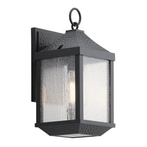 Kichler Springfield small outdoor wall lantern in hammered black with seeded glass main image