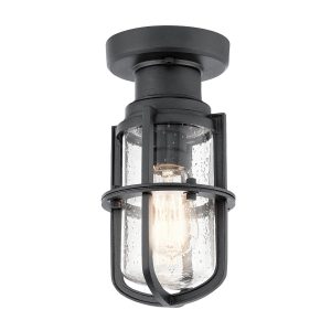 Kichler Suri nautical style 1 light flush outoor porch ceiling lantern in textured black