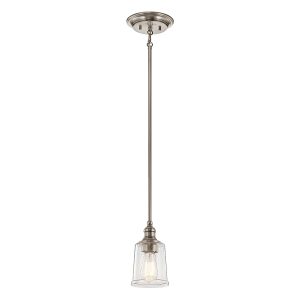 Kichler Waverly classic pewter 1 light mini pendant in classic pewter with seeded glass shade