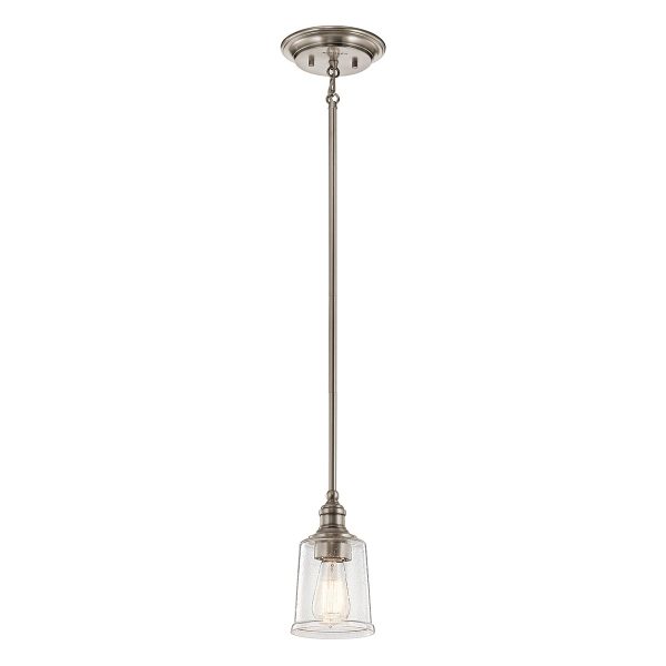 Kichler Waverly classic pewter 1 light mini pendant in classic pewter with seeded glass shade