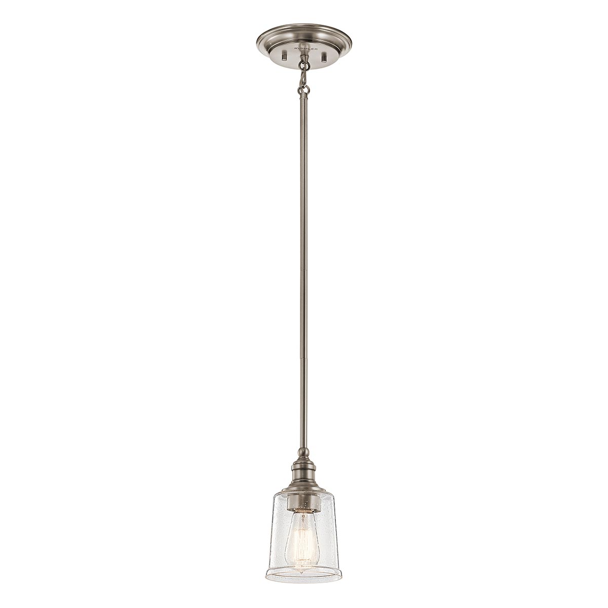 Kichler Waverly Classic Pewter 1 Light Mini Pendant Seeded Glass Shade