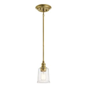 Kichler Waverly natural brass 1 light mini pendant in classic pewter with seeded glass shade