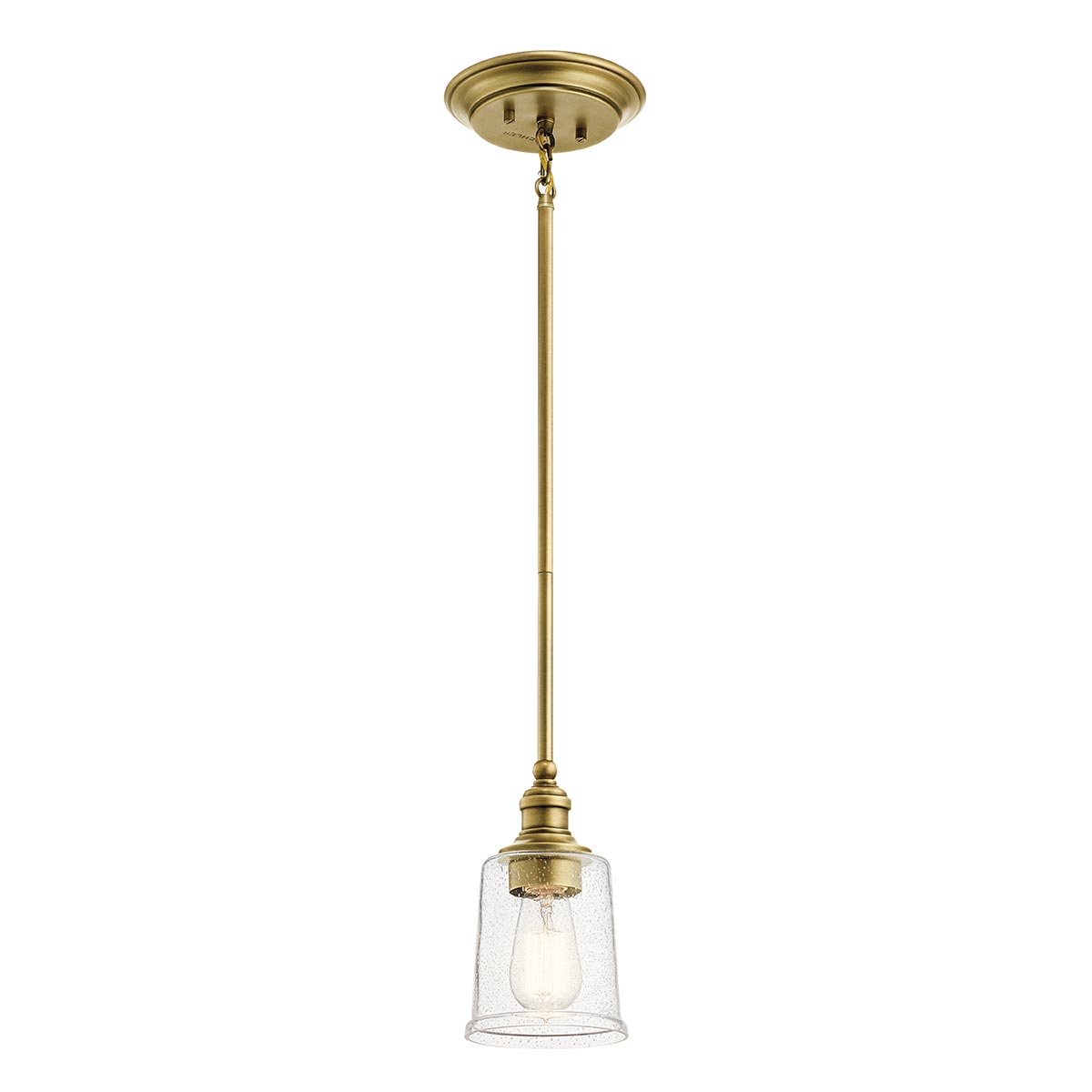 Kichler Waverly Natural Brass 1 Light Mini Pendant Seeded Glass Shade