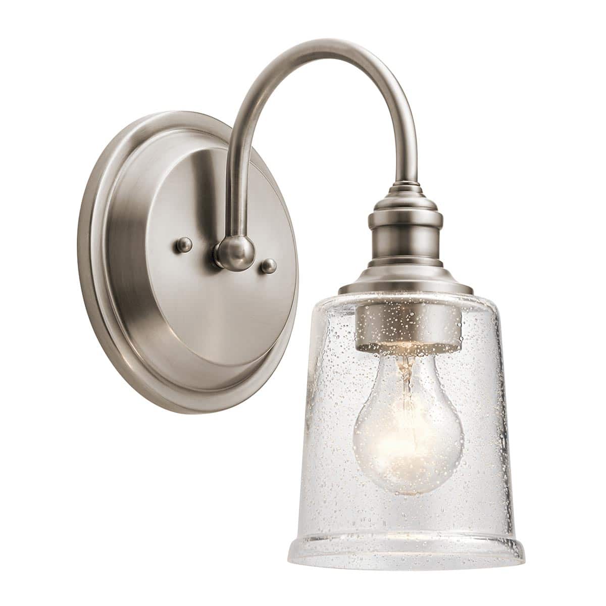 Kichler Waverly Classic Pewter Single Wall Light Seeded Glass Shade