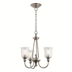Kichler Waverly classic pewter 3 light chandelier with seeded glass shades