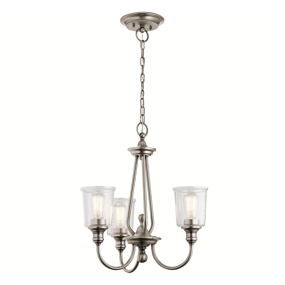 Kichler Waverly Classic Pewter 3 Light Chandelier Seeded Glass Shades