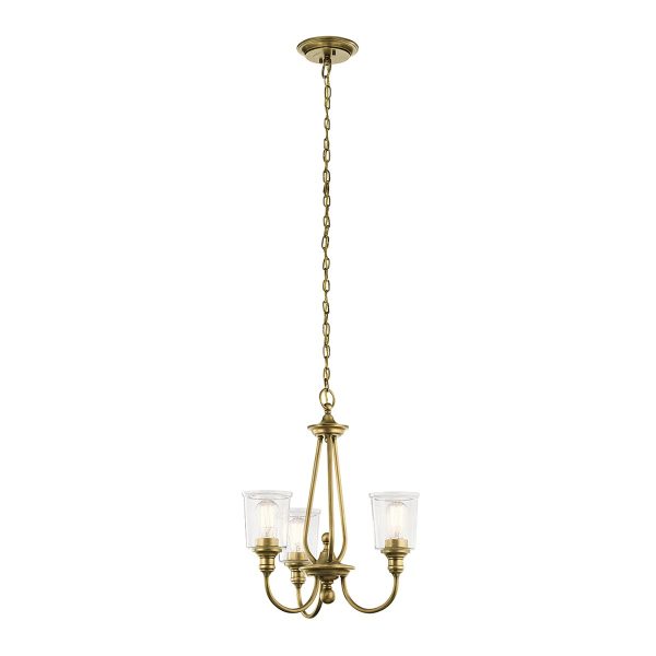 Kichler Waverly natural brass 3 light chandelier with seeded glass shades