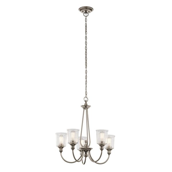 Kichler Waverly classic pewter 5 light chandelier with seeded glass shades