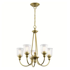 Kichler Waverly natural brass 5 light chandelier with seeded glass shades
