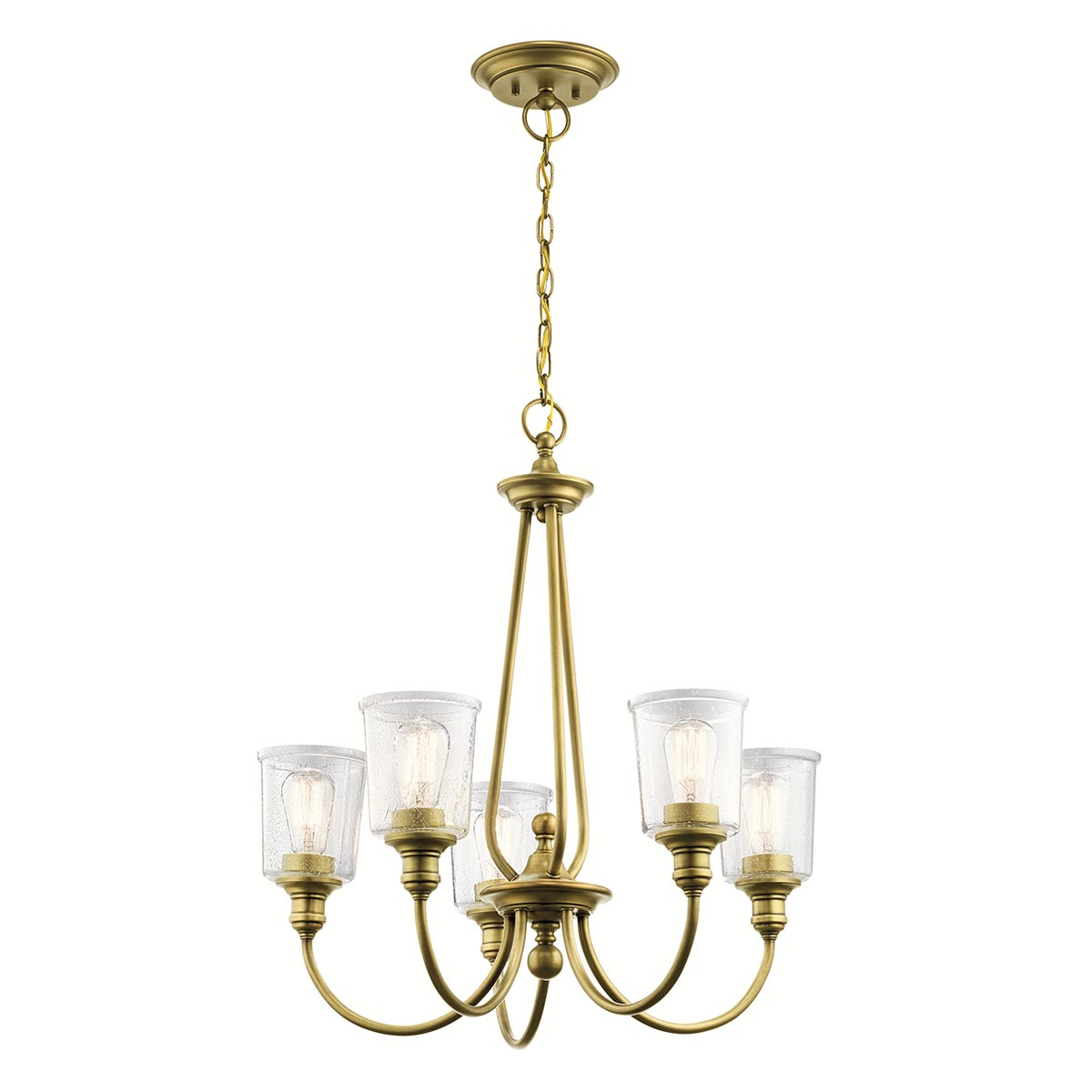 Kichler Waverly Natural Brass 5 Light Chandelier Seeded Glass Shades