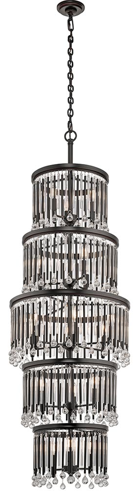 Kichler Piper Long Drop 18 Light Stairwell Chandelier Espresso Glass