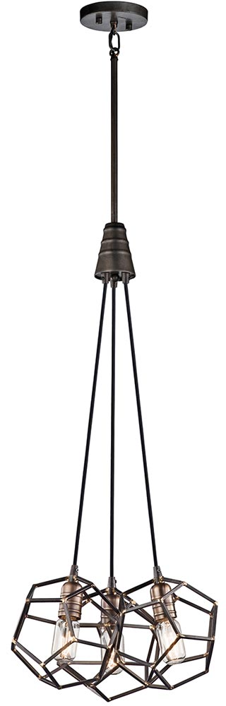 Kichler Rocklyn 3 Light Pendant Cluster Vintage Industrial Style Raw Steel