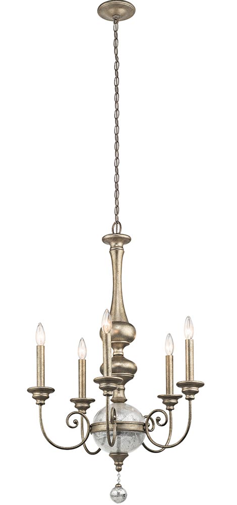 Kichler Rosalie 5 Light Chandelier Sterling Gold Mercury Glass