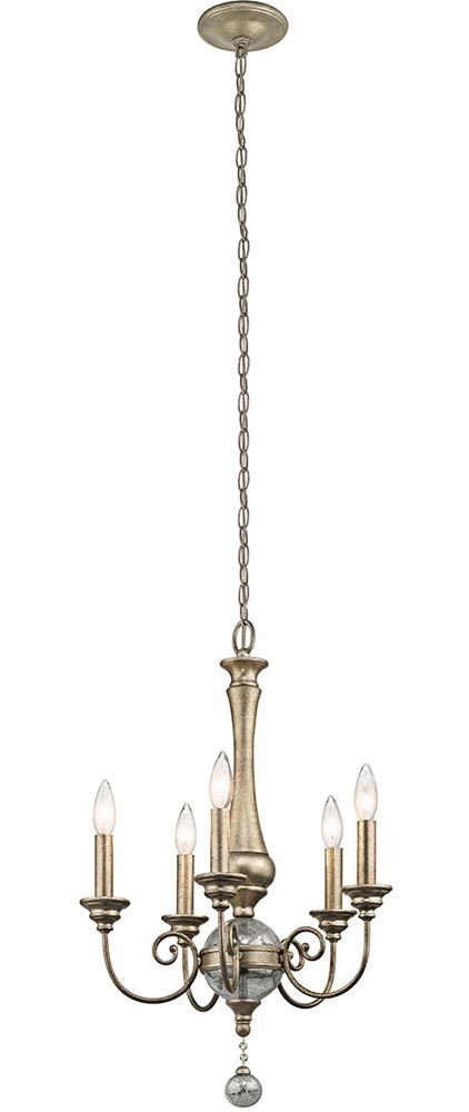 Kichler Rosalie 5 Light Mini Chandelier Sterling Gold Mercury Glass