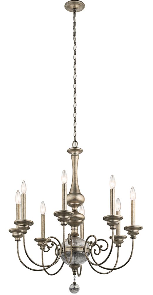 Kichler Rosalie 8 Light Chandelier Sterling Gold Mercury Glass