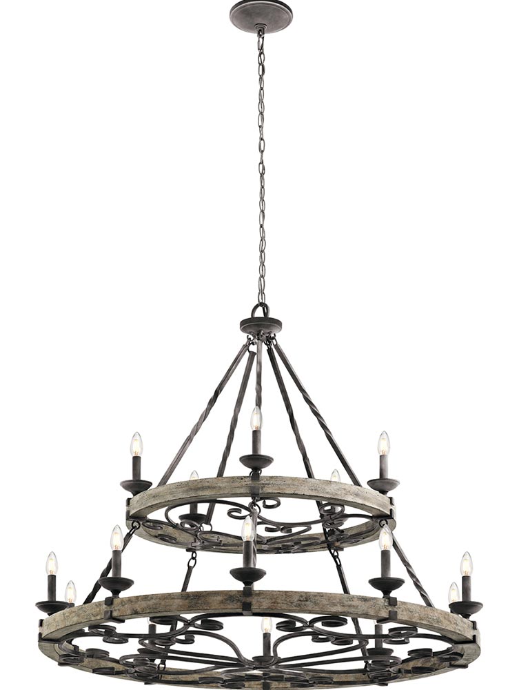 Kichler Taulbee 15 Light Large Cartwheel Chandelier Weathered Zinc