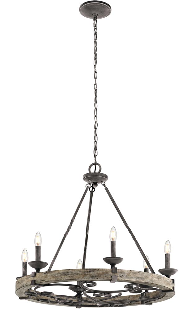 Kichler Taulbee 6 Light Cartwheel Chandelier Weathered Zinc Wood