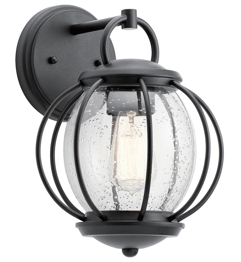 Kichler Vandalia 1 Light Outdoor Wall Lantern Black Seeded Glass