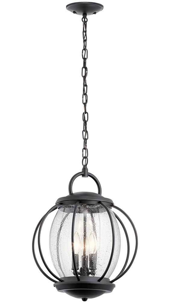 Kichler Vandalia 3 Light Medium Hanging Outdoor Porch Lantern Black