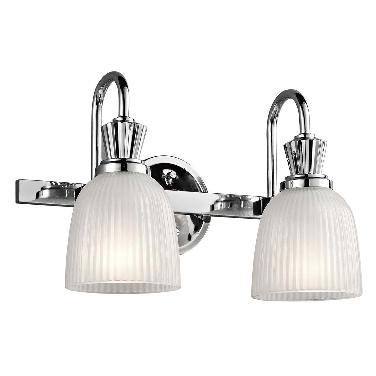 Kichler Cora Chrome 2 Light Bathroom Wall Light Ribbed Opal Glass IP44