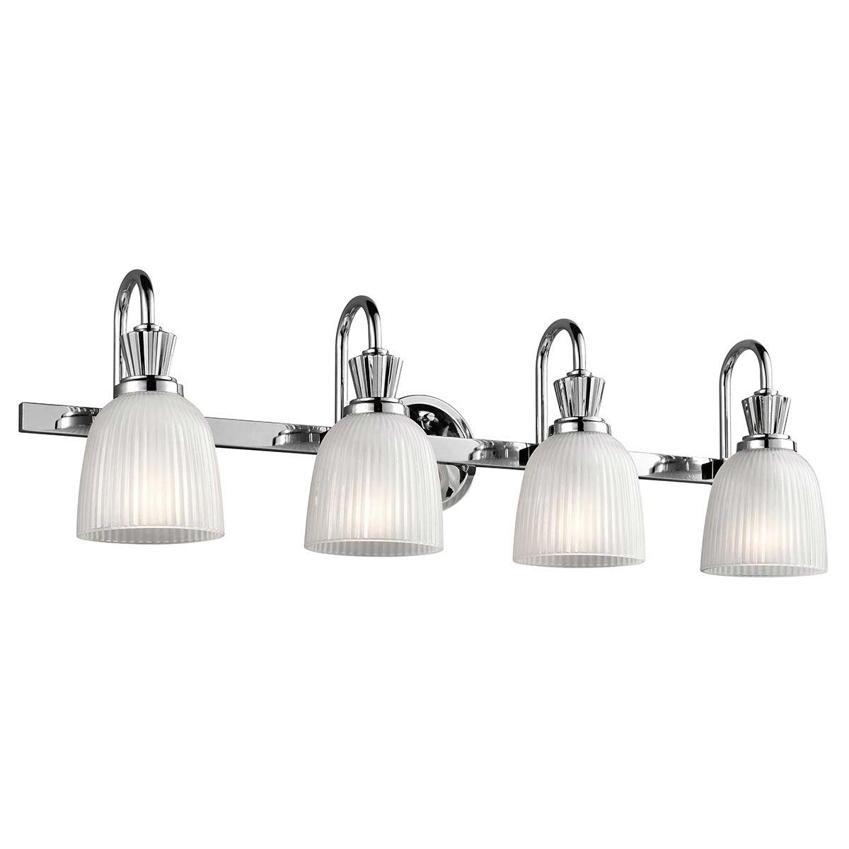 Kichler Cora Chrome 4 Light Bathroom Wall Light Ribbed Opal Glass IP44