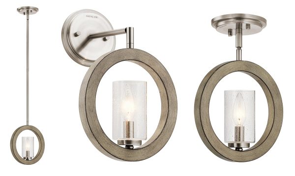 Kichler Grand Bank antique grey finish 1 light mini pendant or wall light showing all options