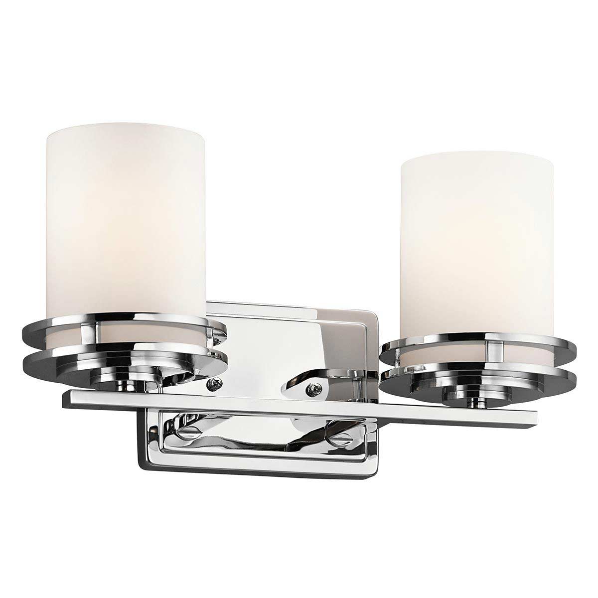 Kichler Hendrik Polished Chrome 2 Light Bathroom Wall Light Opal Glass IP44