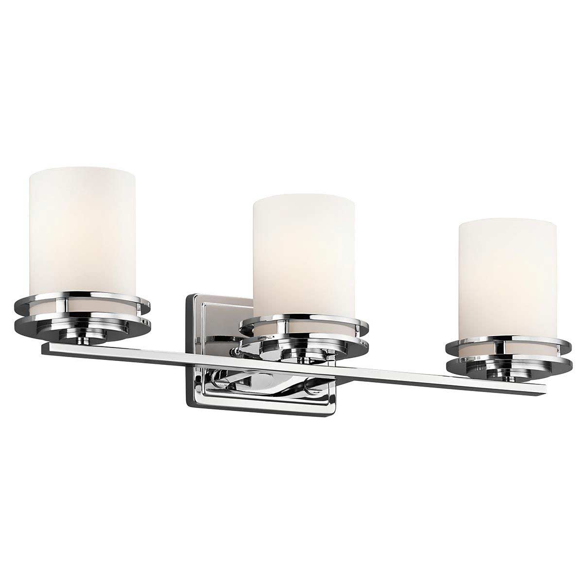 Kichler Hendrik Polished Chrome 3 Light Bathroom Wall Light Opal Glass IP44