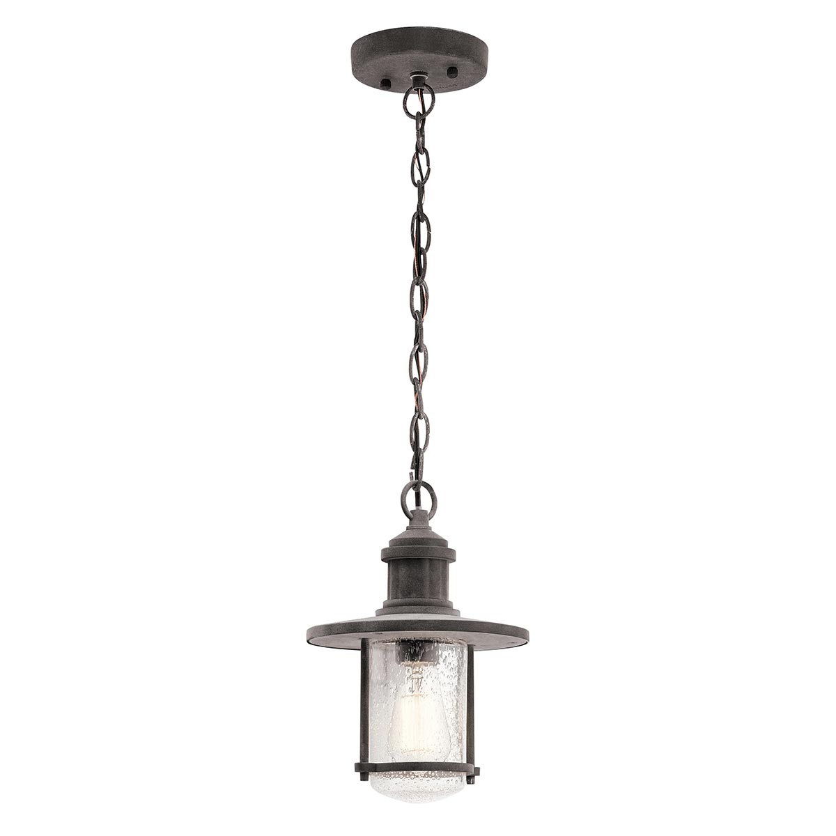 Riverwood Porch Chain Lantern Weathered Zinc Rustic Seeded Glass
