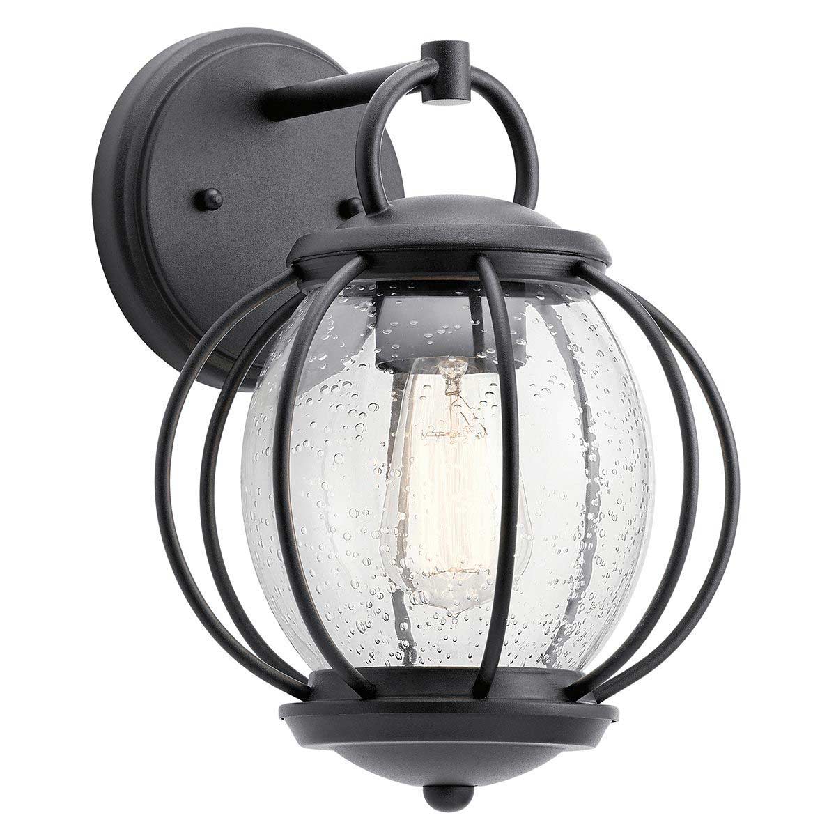 Kichler Vandalia 1 Light Outdoor Wall Lantern Black Seeded Glass