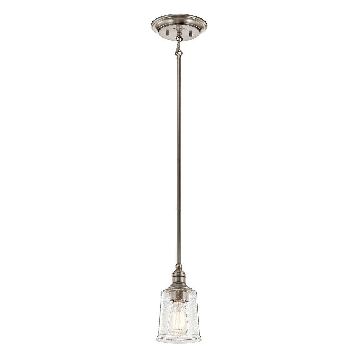 Kichler Waverly Classic Pewter 1 Light Mini Pendant Seeded Glass Shade
