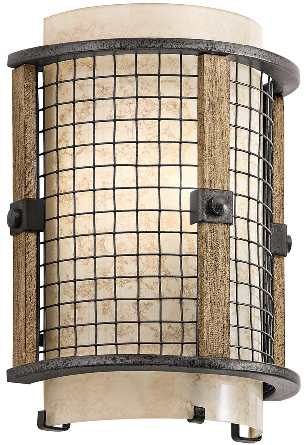 Kichler Ahrendale Anvil Iron Flush Rustic Wall Light With Mica Shade