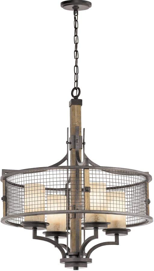 Kichler Ahrendale Iron 4 Light Rustic Chandelier With Mica Shades