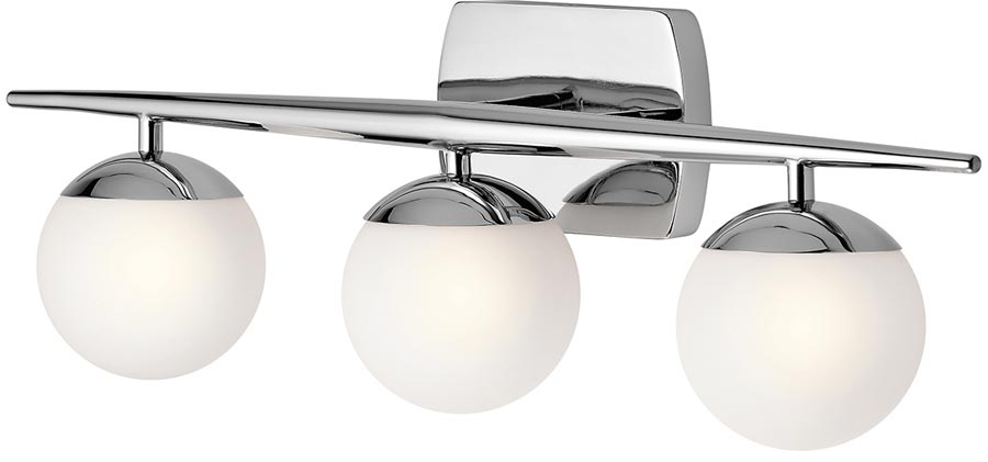 Kichler Jasper Polished Chrome 3 Light Bathroom Wall Light Opal Globes