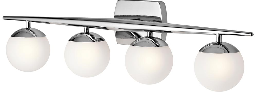 Kichler Jasper Polished Chrome 4 Light Bathroom Wall Light Opal Globes