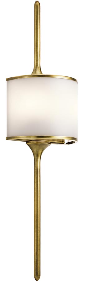 Kichler Mona Large 2 LED Bathroom Wall Light Natural Brass Opal Glass