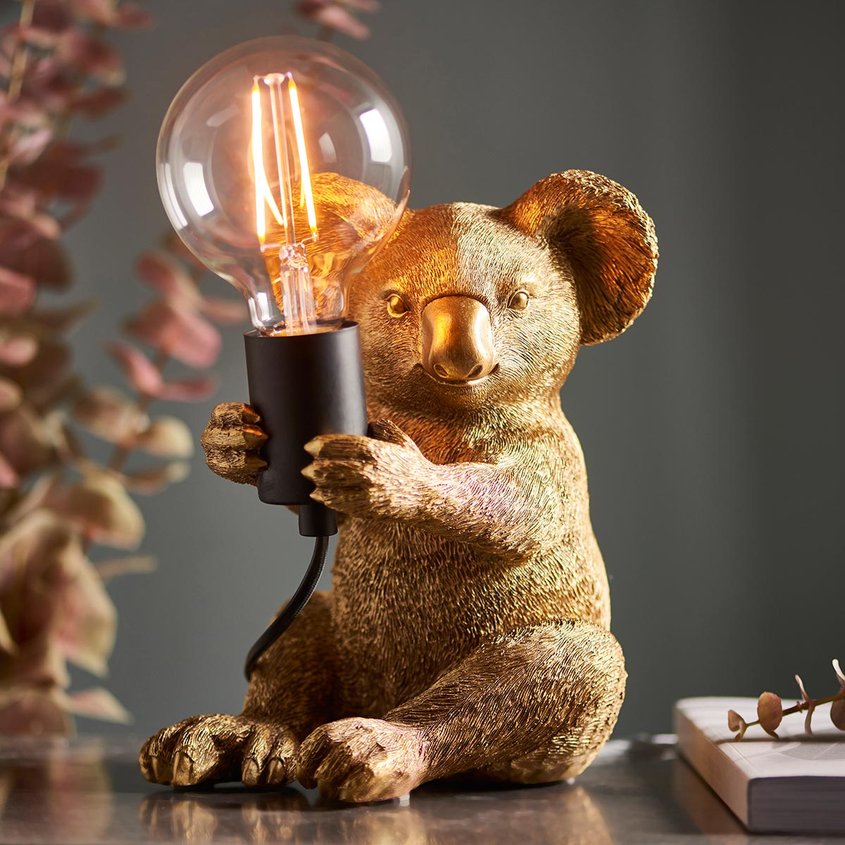 Koala 1 Light Detailed Resin Animal Table Lamp Vintage Gold Finish