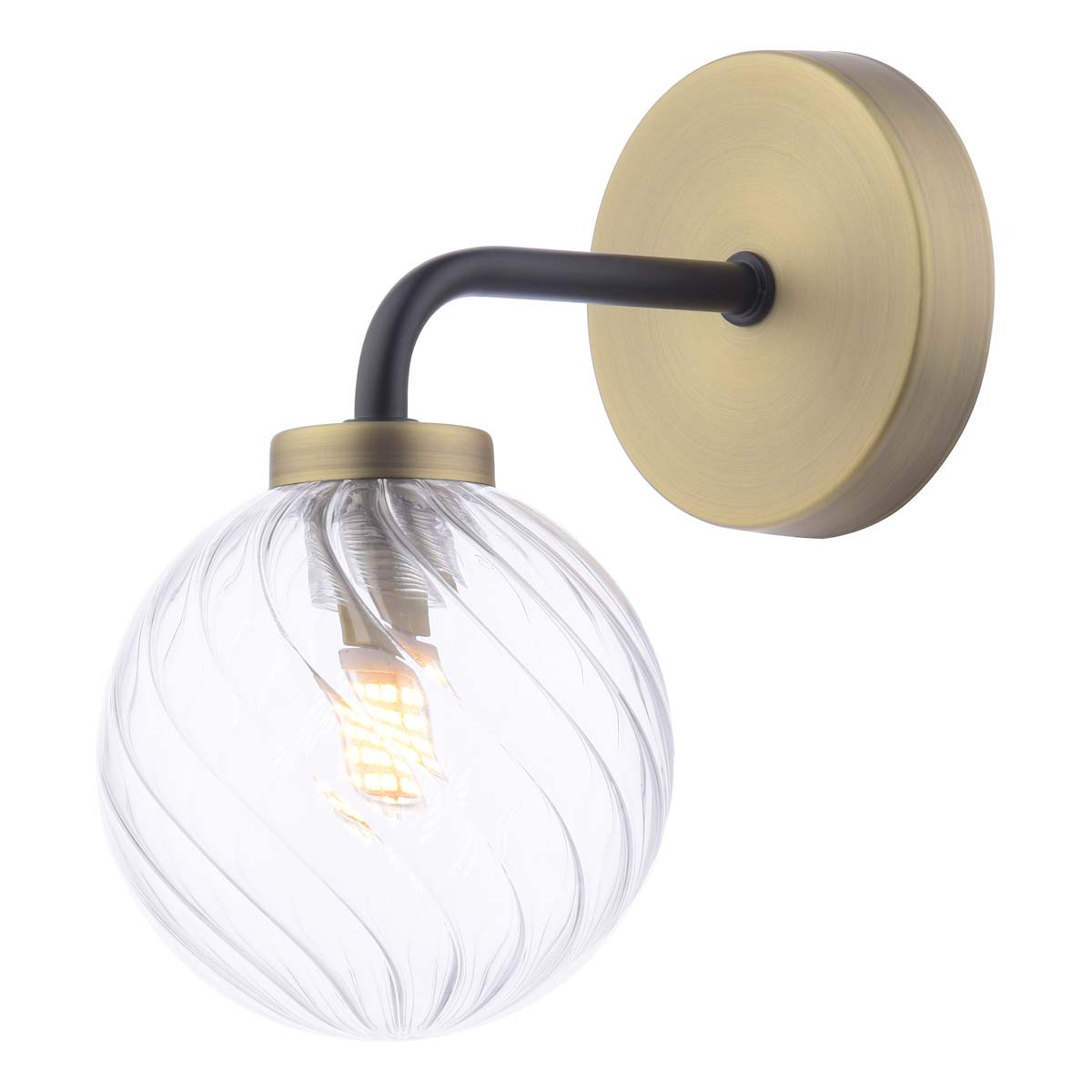 Dar Lainey Single Wall Light Antique Brass & Twisted Glass