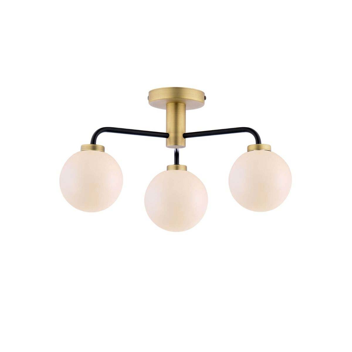 Dar Lainey 3 Light Semi Flush Antique Brass & Opal Glass