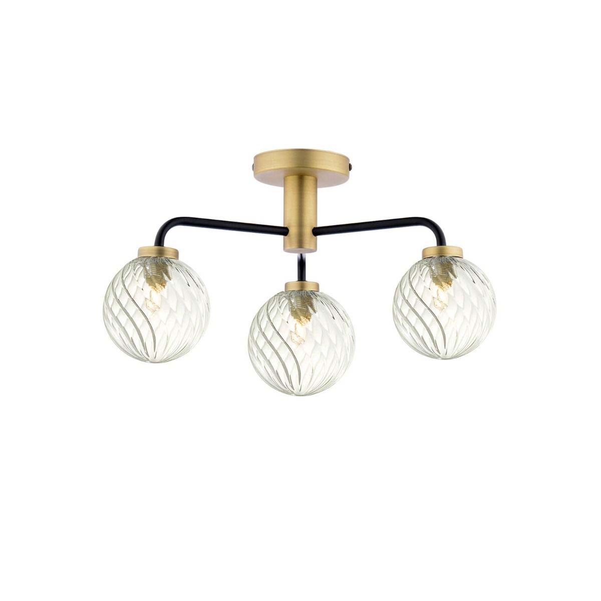 Dar Lainey 3 Light Semi Flush Antique Brass & Twisted Glass