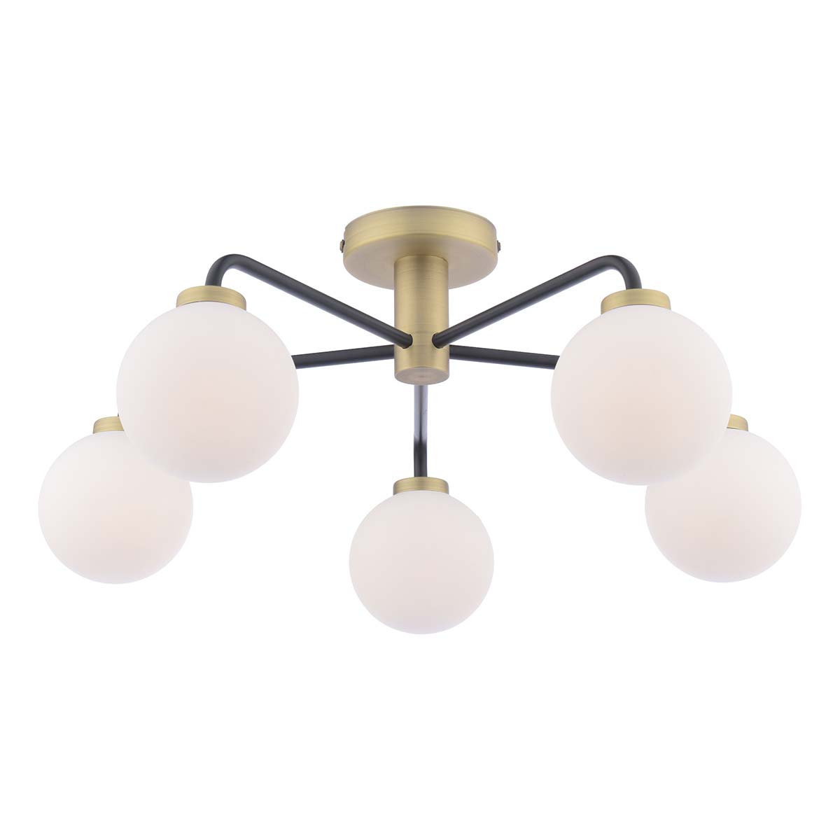 Dar Lainey 5 Light Semi Flush Antique Brass & Opal Glass