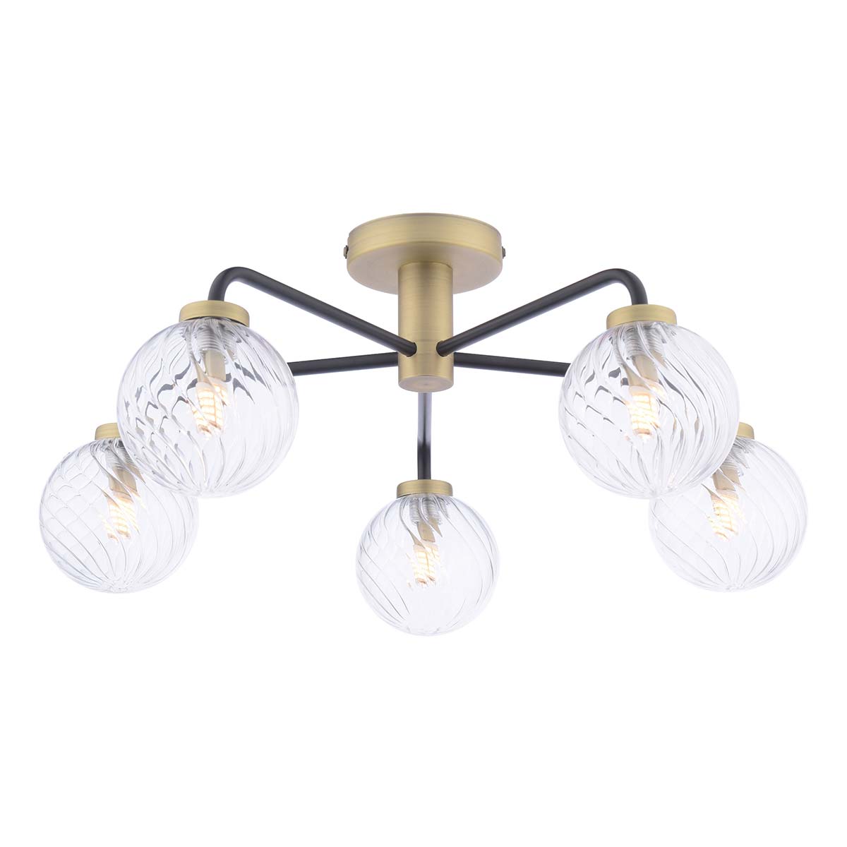 Dar Lainey 5 Light Semi Flush Antique Brass & Twisted Glass