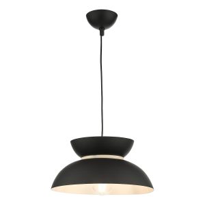 Larina retro style 1 light ceiling pendant in matt black on white background