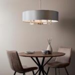 Large Contemporary 5 Arm Pendant Ceiling Light Matt Nickel Grey Shade