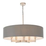 Large Contemporary 5 Arm Pendant Ceiling Light Matt Nickel Grey Shade