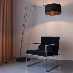 Large matt nickel and black 1 light architectural floor lamp with black shade main image